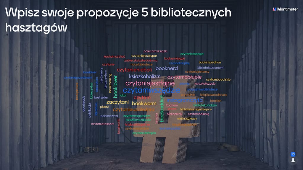 chmura hasztagów na biblioteczny instagram