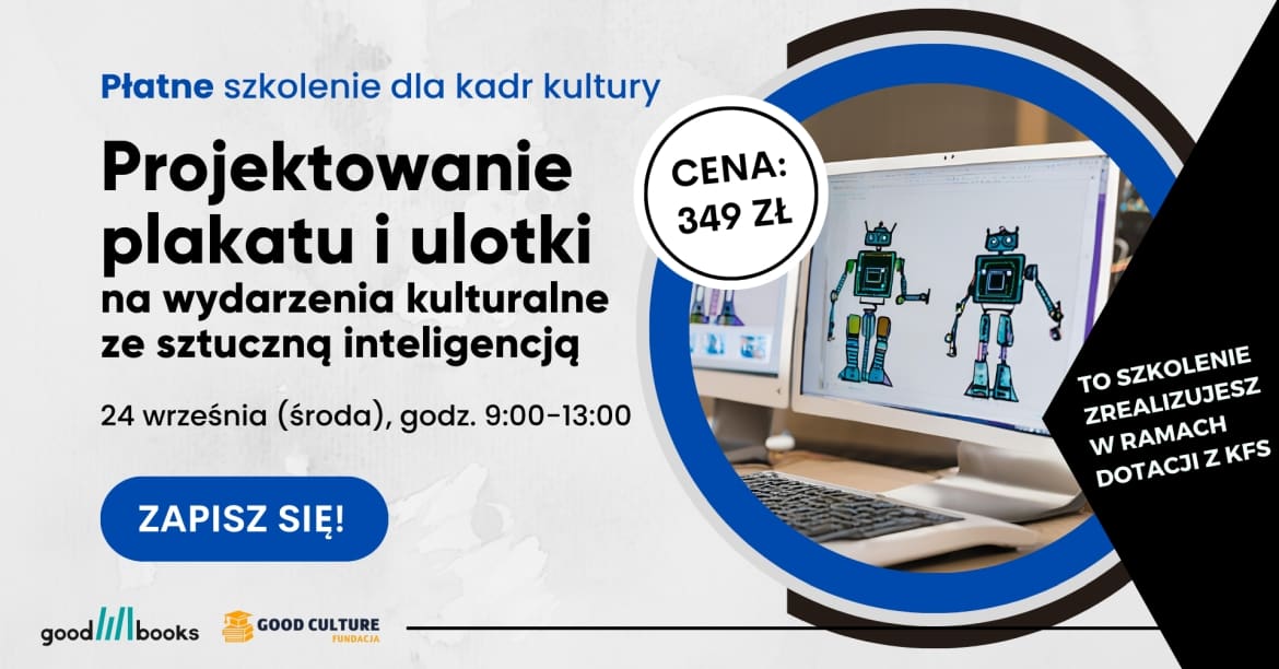 Baner wydarzenia "Projektowanie plakatu i ulotki na wydarzenia kulturalne ze sztuczną inteligencją"