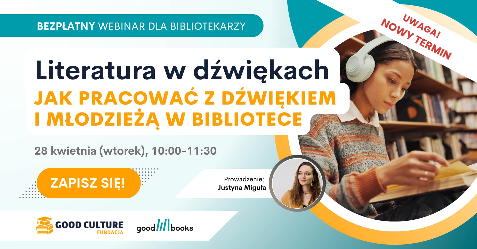 Baner zapraszający na webinar Literatura w dźwiękach