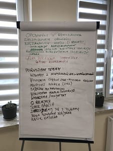Plan podcastu rozpisany na tablicy
