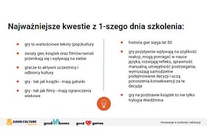 podsumowanie pierwszego dnia szkolenia "Gry wideo w bibliotece dla młodych i nie tylko"