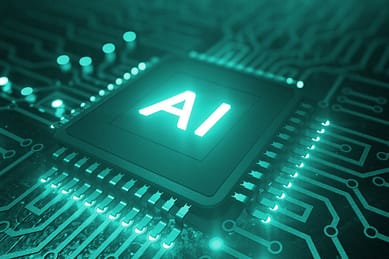Procesor ze świecacym napisem "AI"