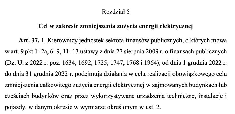 fragment ustawy dotyczącej oszczędzania energii elektrycznej