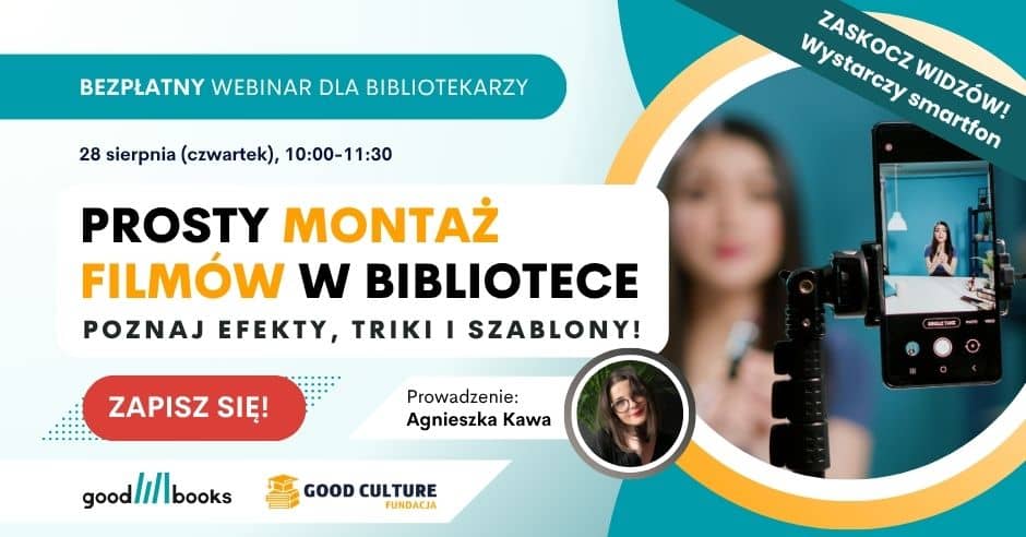Banner promujący webinarium "Prosty montaż filmów w bibliotece"